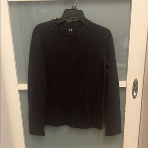 Armani Exchange Classic Black Crew Neck Ribbed Shirt, S